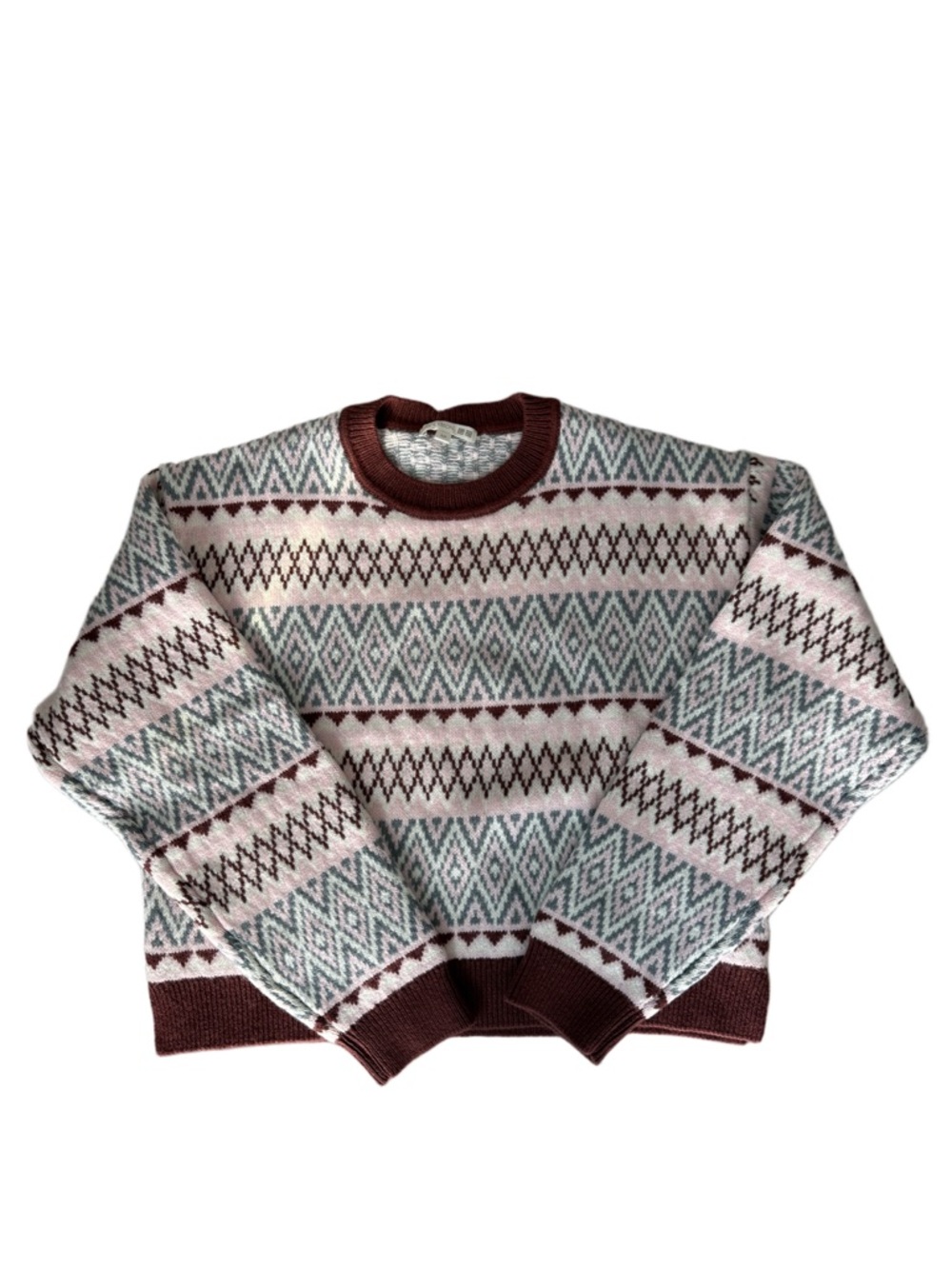JW ANDERSON x UNIQLO Fair Isle Crew Neck Sweater in Pink Burgundy Size S - Picture 3 of 6